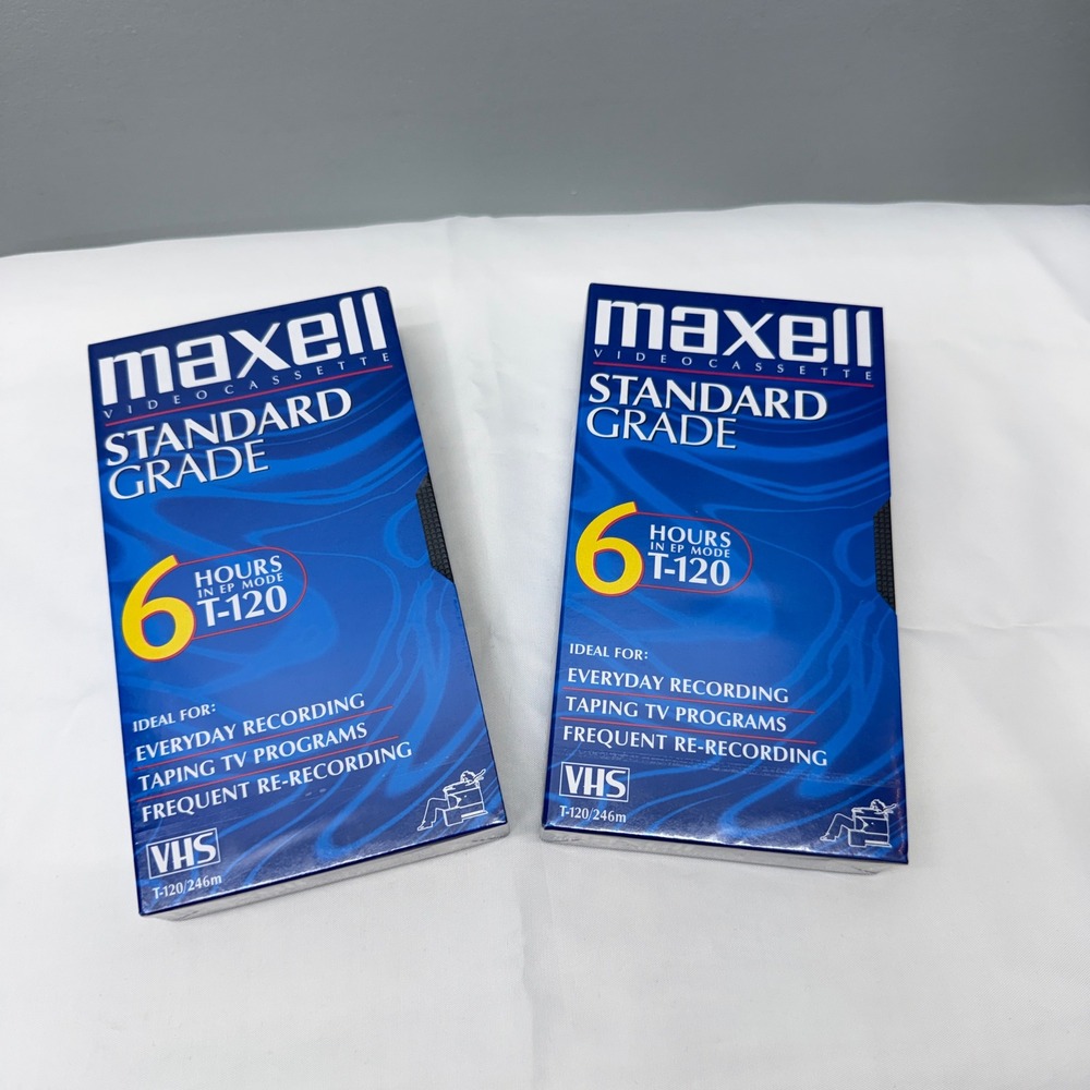 NWT Maxell VHS T120 6 hours Blank Video Cassette Tapes 2 Pack New‎ Sealed